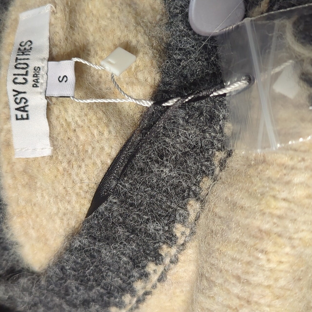 Easy Clothes Paris Cream & Heather Grey Laly  Cardigan NWT Size Small - Picture 6 of 7